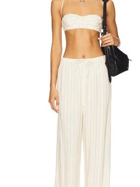 WeWoreWhat Cream Pinstripe Wide-Leg Drawstring Pants